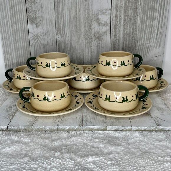 Vintage Metlox Poppy Trail Homestead Provincial Flat Cup and Saucer 7 Sets - Picture 1 of 4